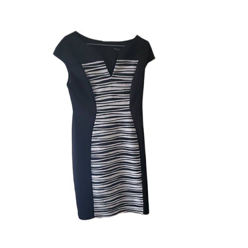 Connected Apparel Striped Patterned Black & Gray Sleeveless Dress
